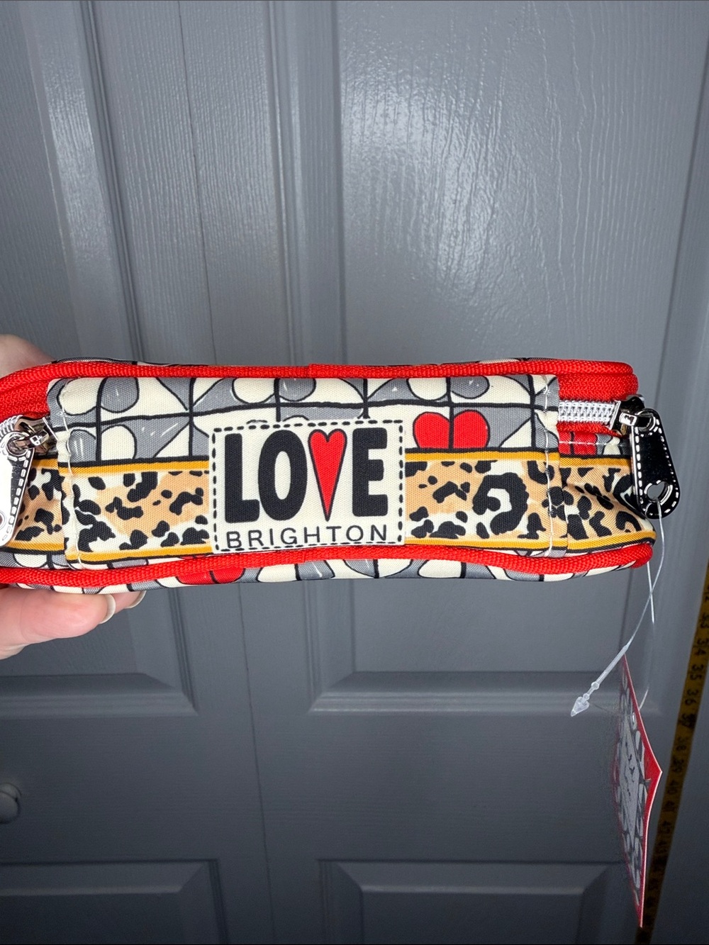 Brighton Leopard Bow Jewelry/Cosmetic Pouch in Red, Black, White, Gray - Picture 4 of 4